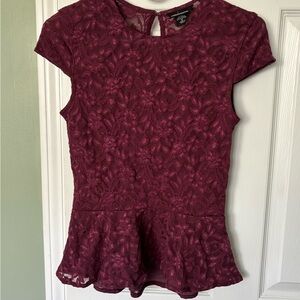 Moda International Red Peplum Blouse with Peter Pan Collar